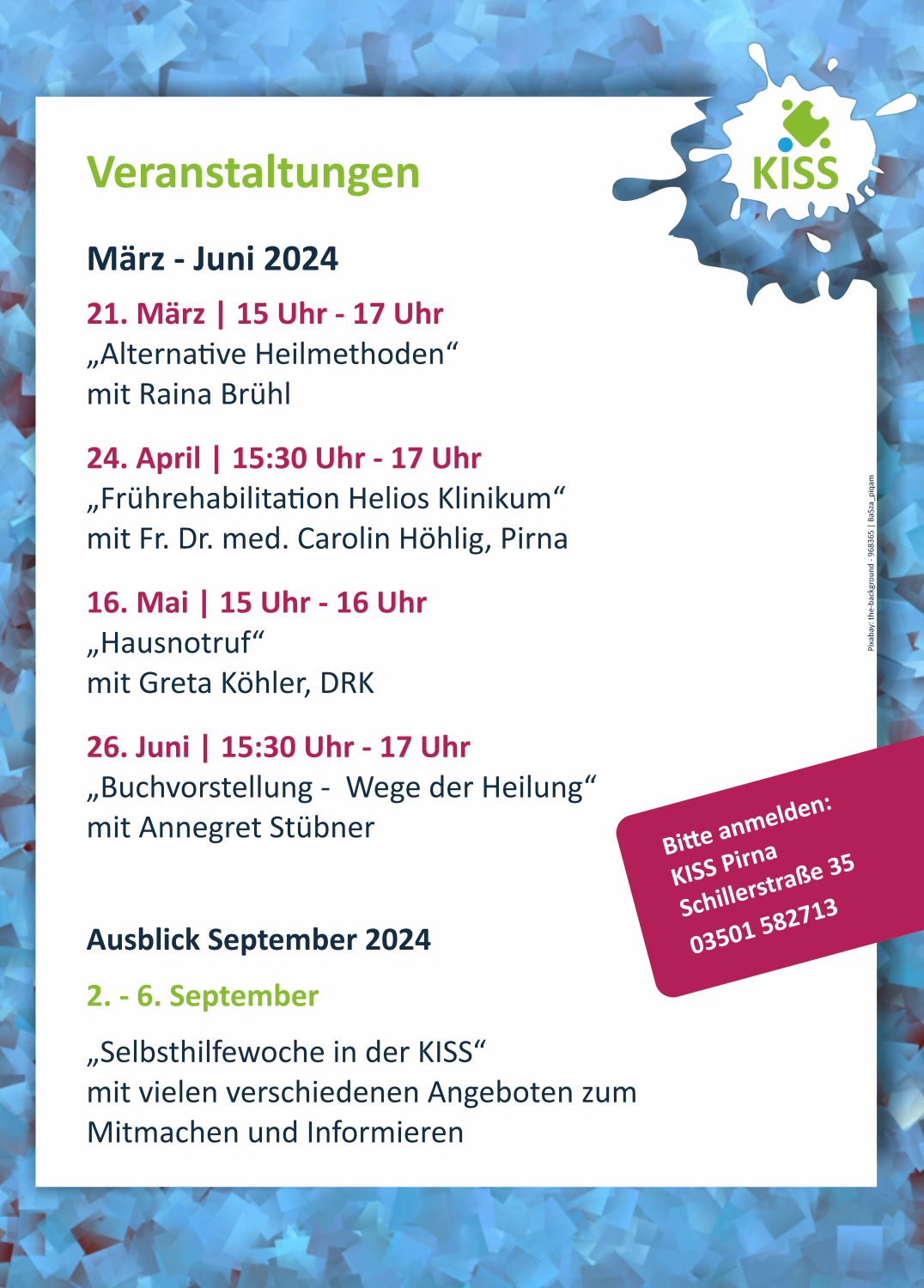 KISS Pirna Veranstaltungen März-Juni-2024